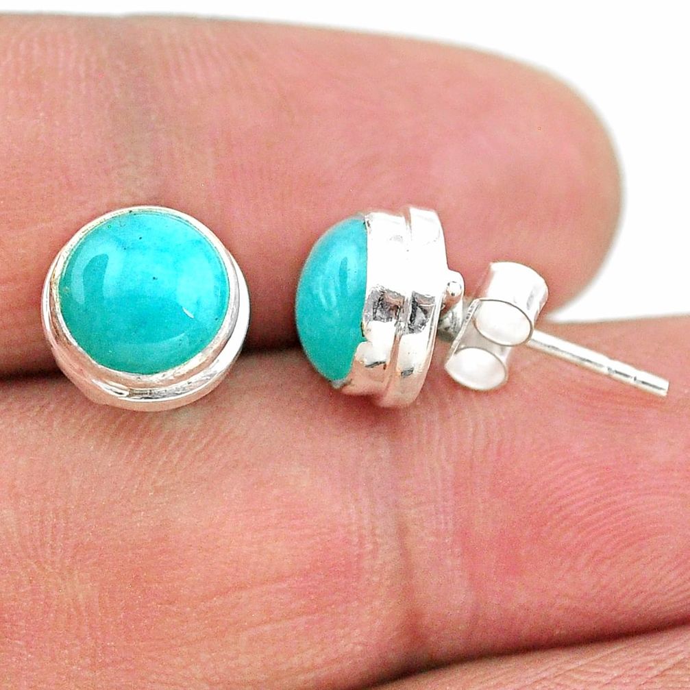 5.26cts natural green peruvian amazonite 925 silver stud earrings t19425