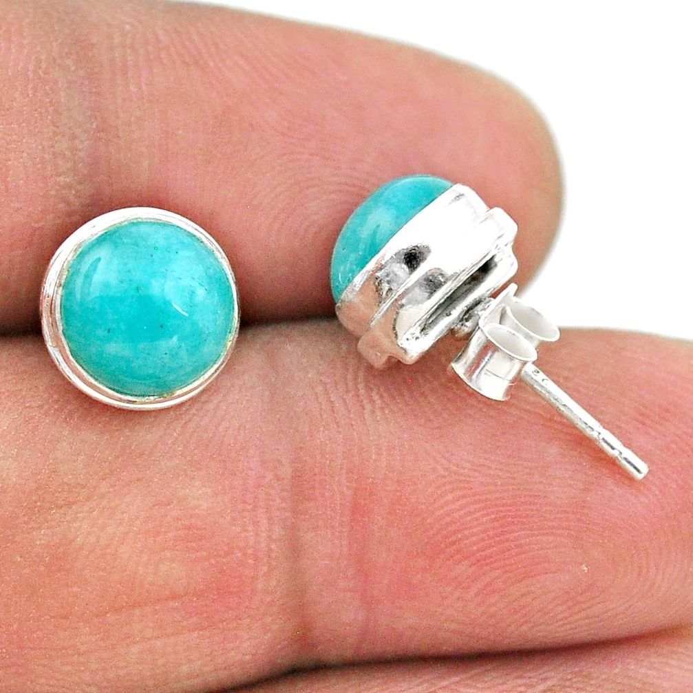 5.79cts natural green peruvian amazonite 925 silver stud earrings t19428