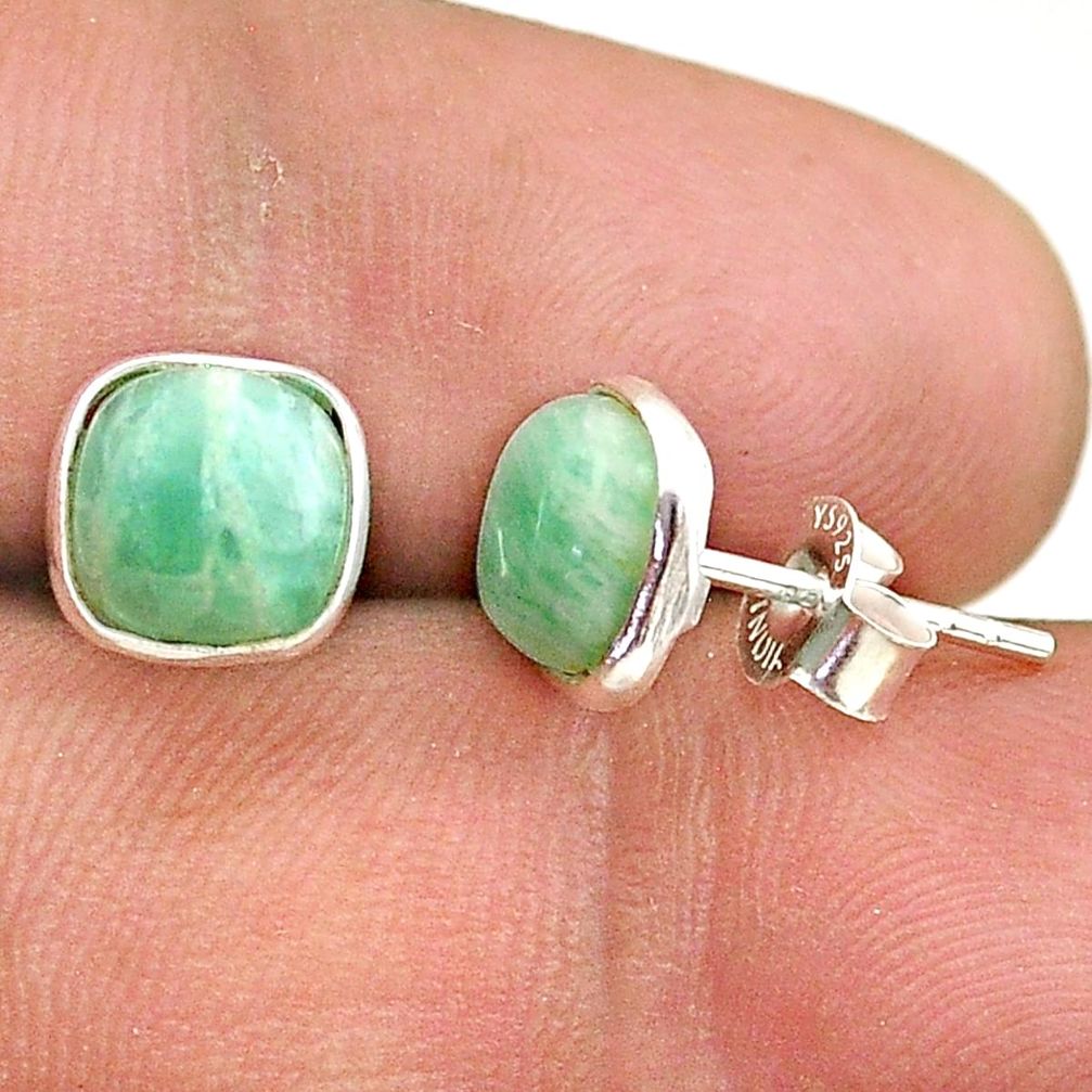 3.40cts natural green peruvian amazonite 925 silver stud earrings t70541