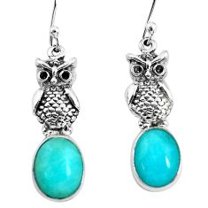Clearance Sale- 8.44cts natural green peruvian amazonite 925 sterling silver owl earrings p54968
