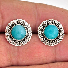 6.25cts natural green peruvian amazonite round 925 silver stud earrings y75284