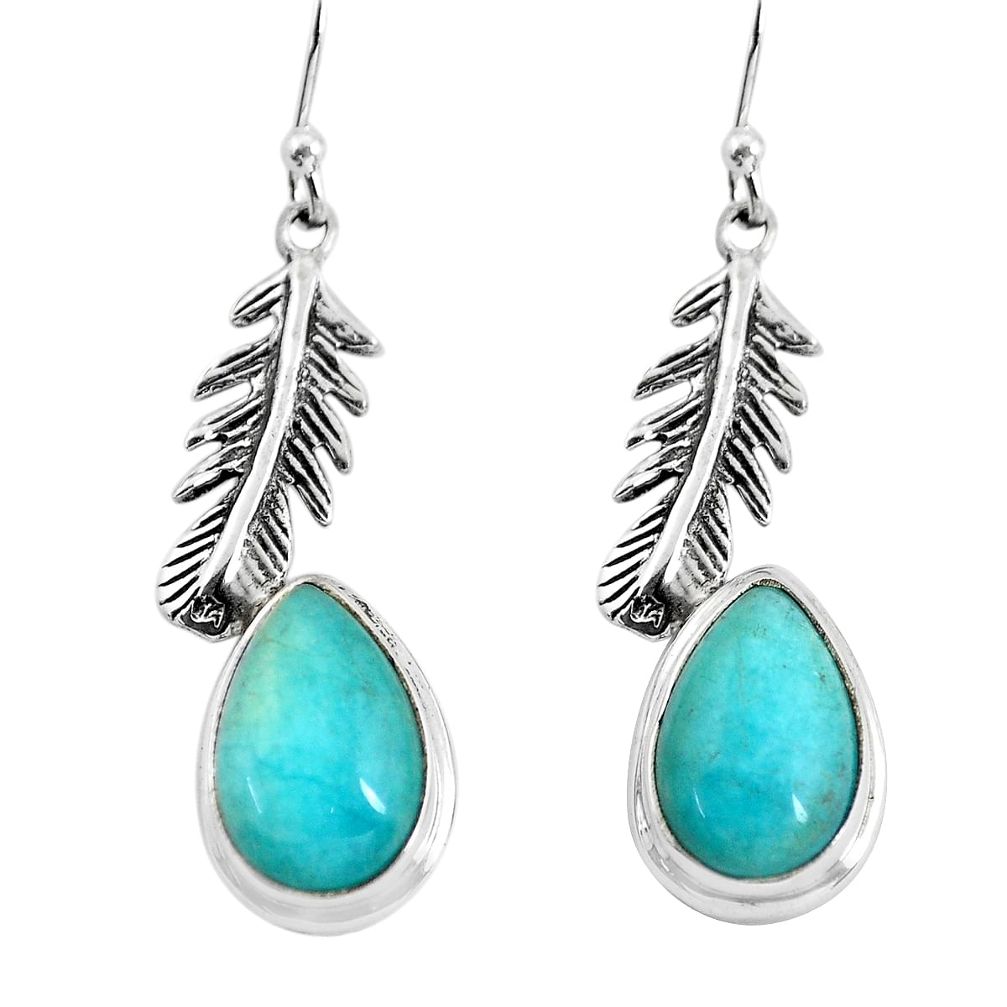 9.03cts natural green peruvian amazonite silver feather charm earrings p55491