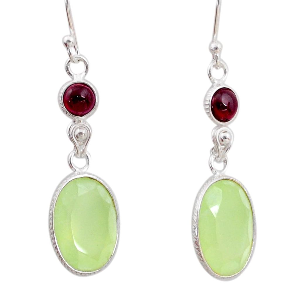 11.26cts natural green prehnite red garnet 925 silver dangle earrings t80986