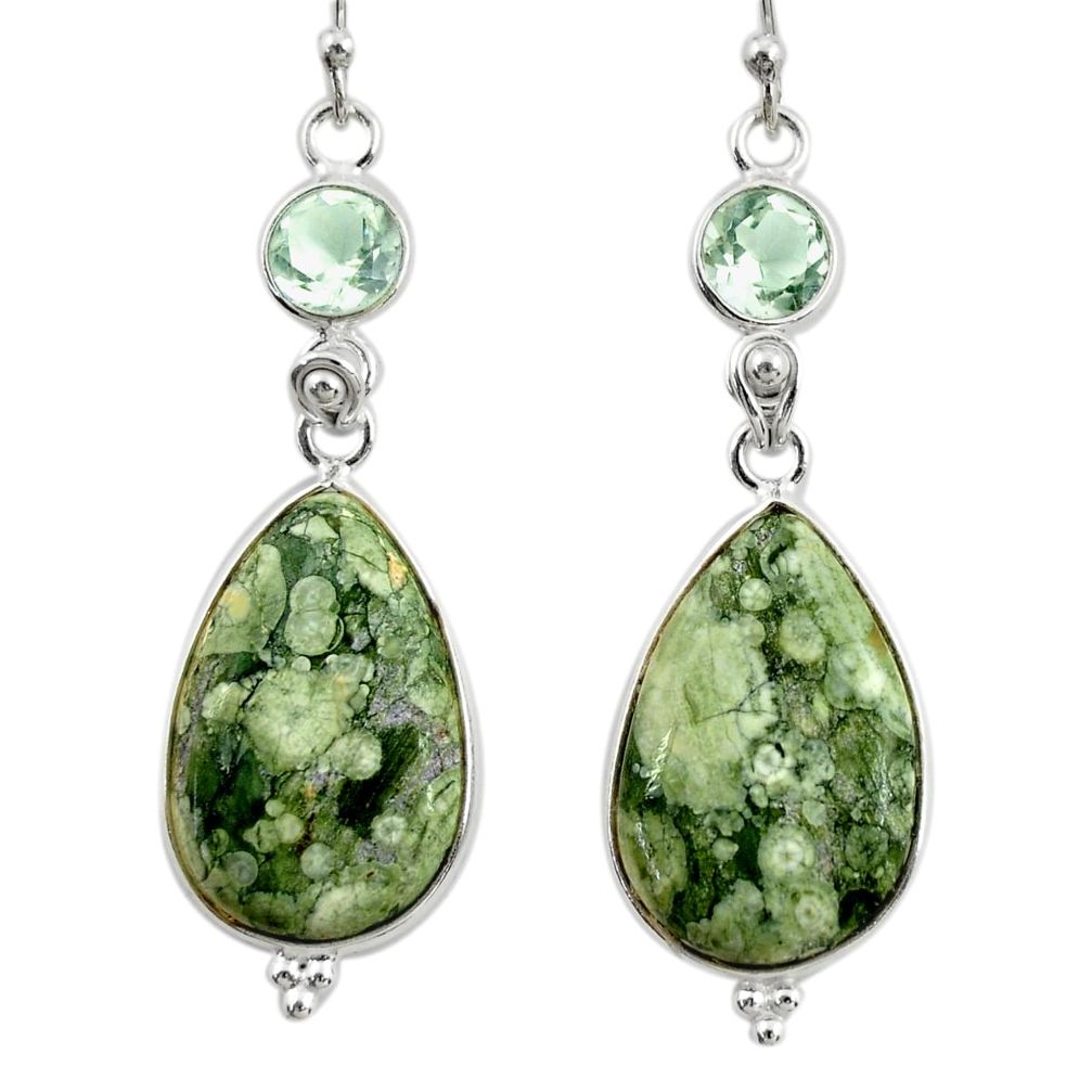 18.15cts natural green rainforest rhyolite jasper 925 silver earrings r28910