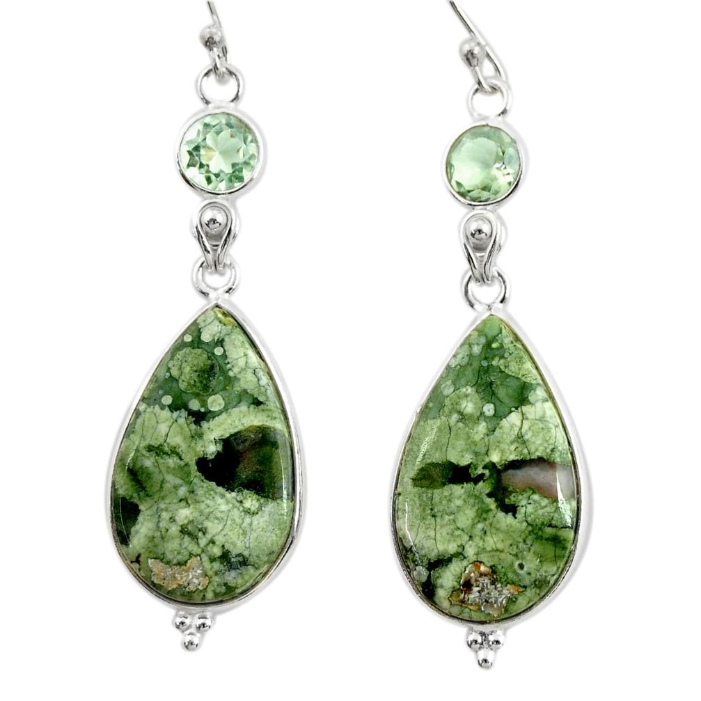 19.98cts natural green rainforest rhyolite jasper 925 silver earrings r28911