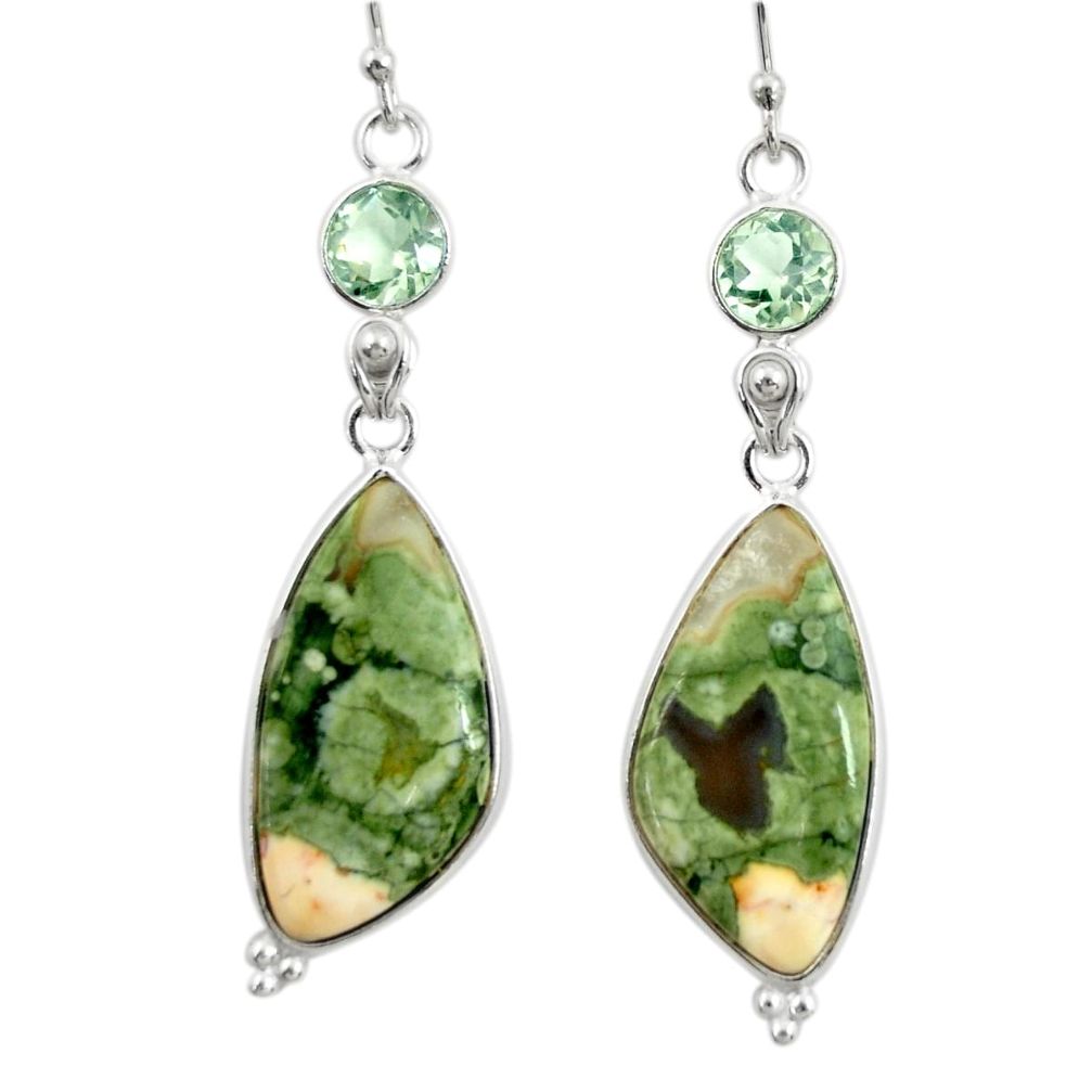 18.24cts natural green rainforest rhyolite jasper 925 silver earrings r28917