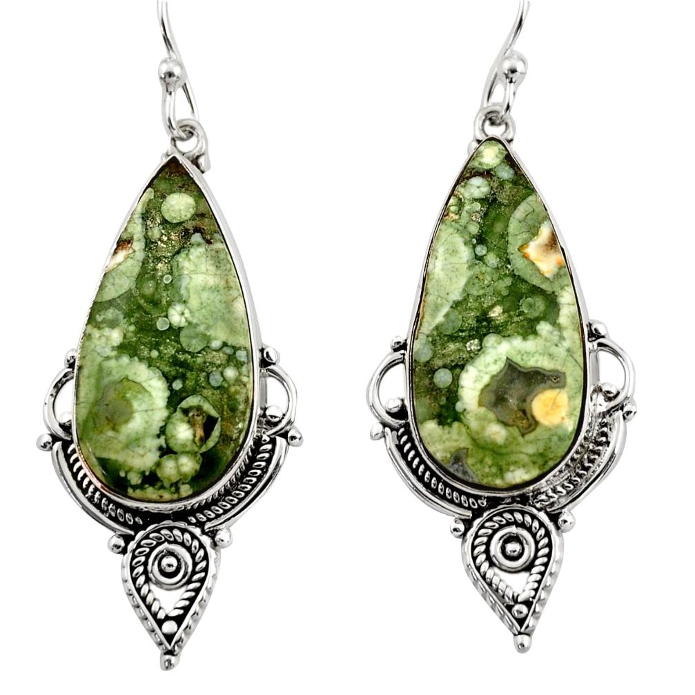 19.99cts natural green rainforest rhyolite jasper 925 silver earrings r30201