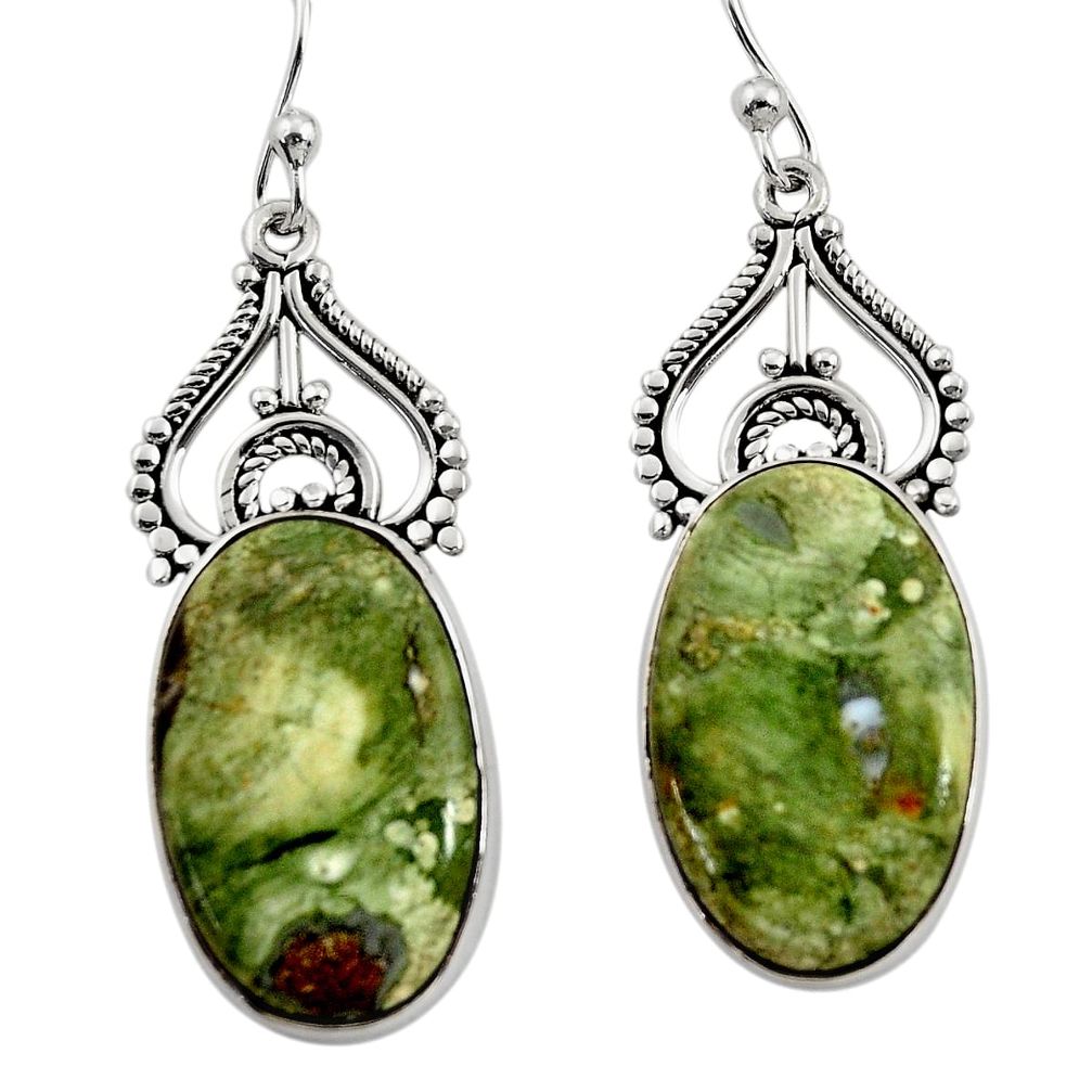 19.42cts natural green rainforest rhyolite jasper 925 silver earrings r30203