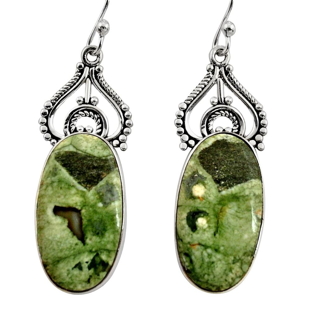19.89cts natural green rainforest rhyolite jasper 925 silver earrings r30211