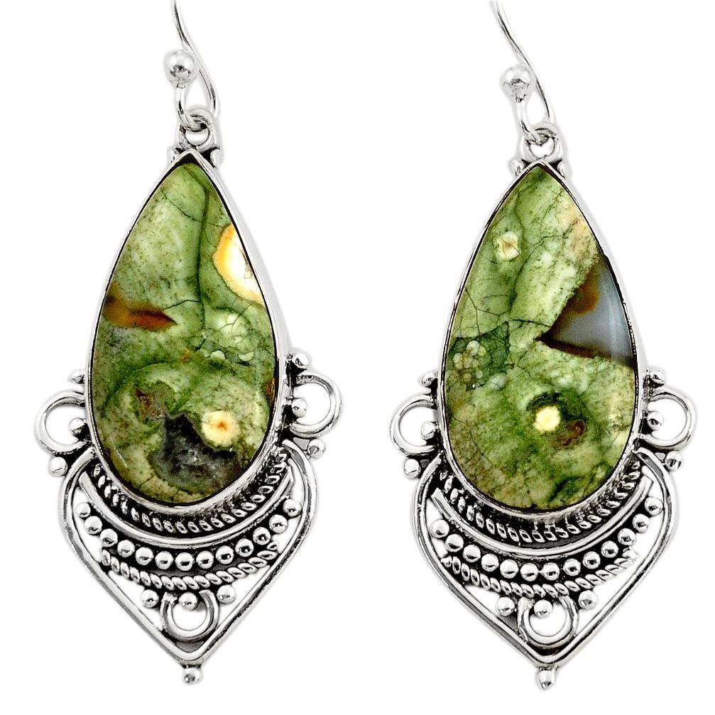 18.88cts natural green rainforest rhyolite jasper 925 silver earrings r30216