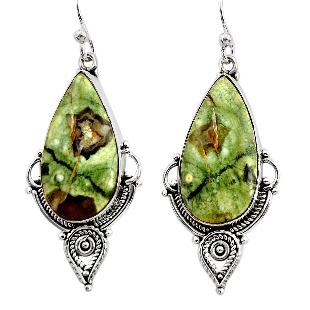 19.23cts natural green rainforest rhyolite jasper 925 silver earrings r30220