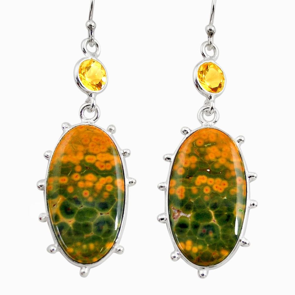 21.69cts natural green rainforest rhyolite jasper 925 silver earrings r30421