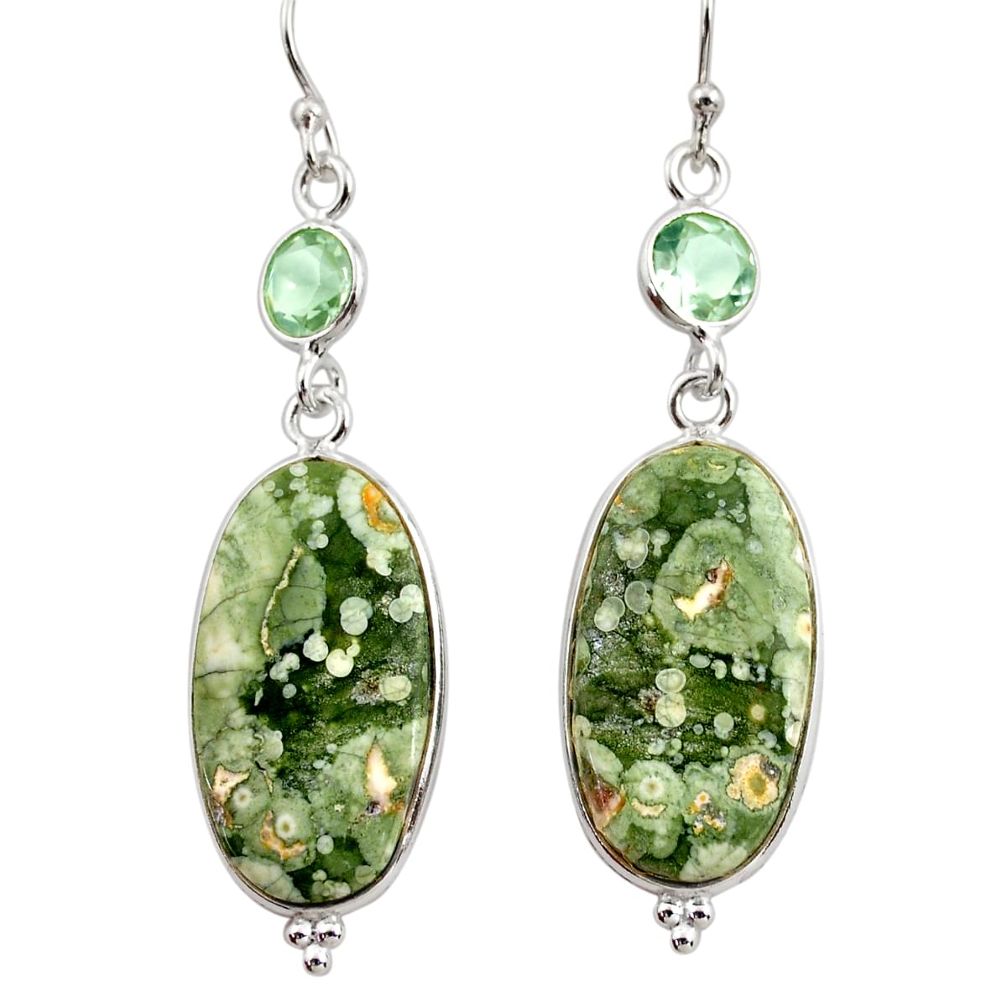 19.29cts natural green rainforest rhyolite jasper 925 silver earrings r30433