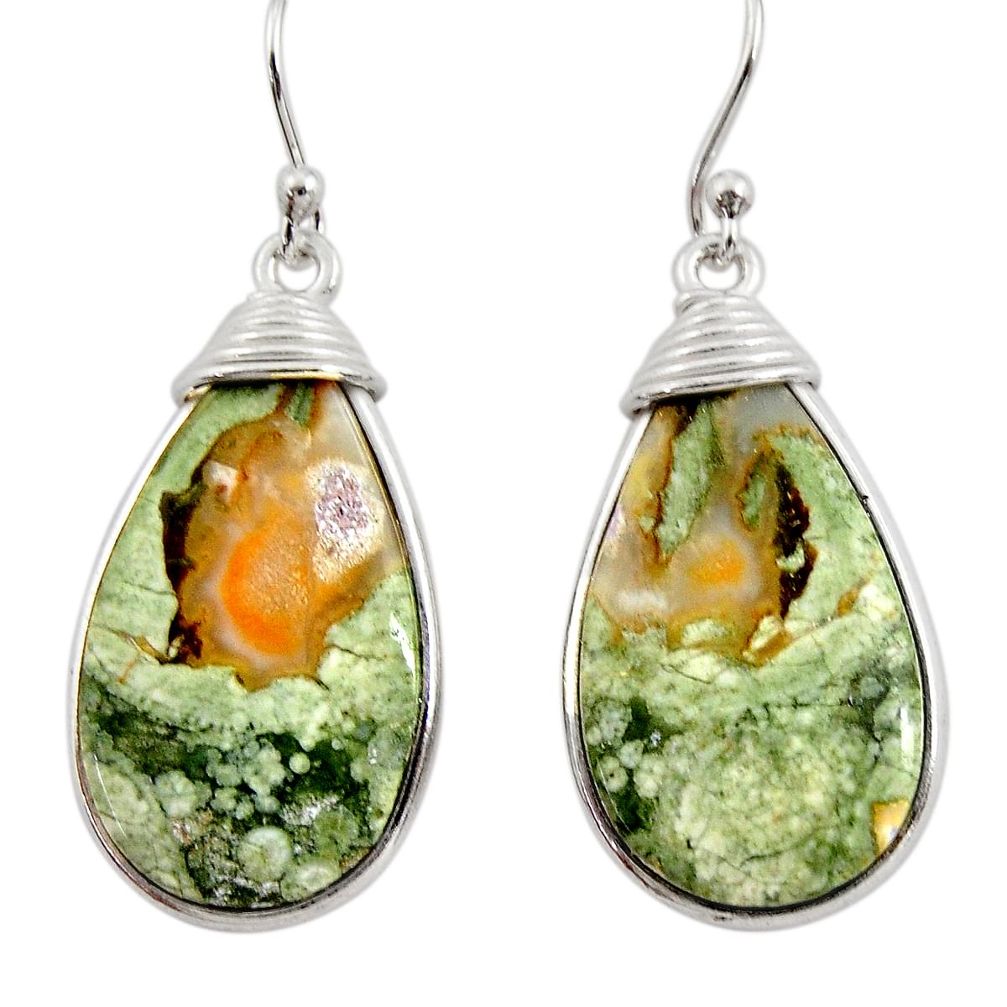 18.76cts natural green rainforest rhyolite jasper 925 silver earrings r30435