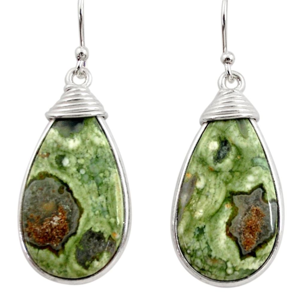 17.49cts natural green rainforest rhyolite jasper 925 silver earrings r30437