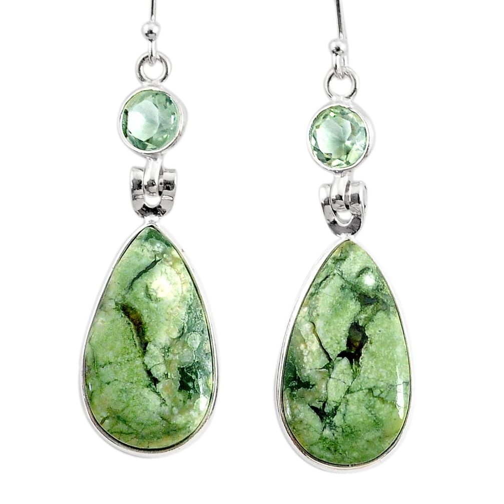 17.96cts natural green rainforest rhyolite jasper 925 silver earrings r75501