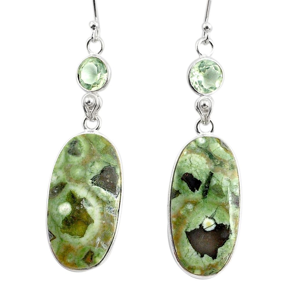 20.95cts natural green rainforest rhyolite jasper 925 silver earrings r75505