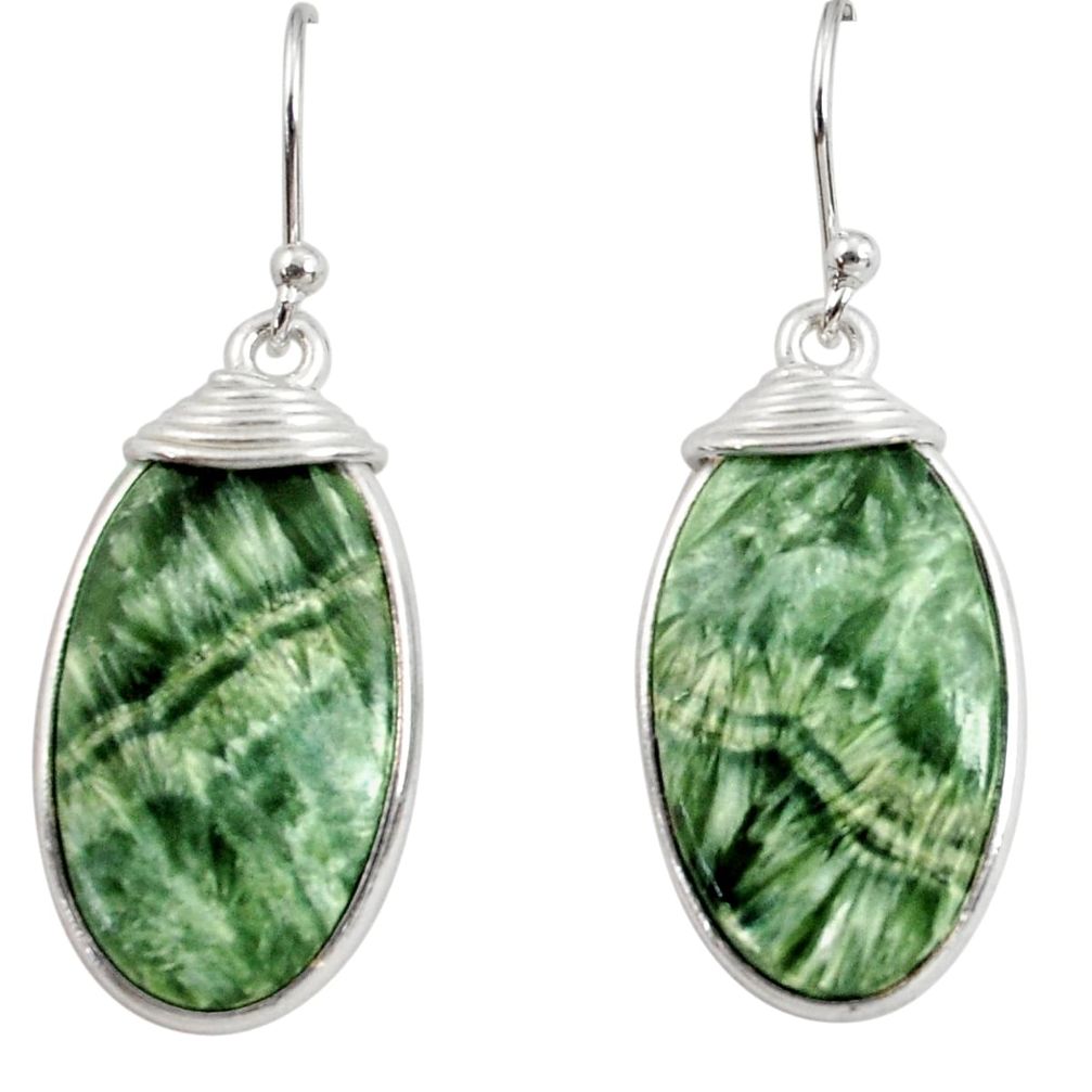 15.74cts natural green seraphinite (russian) 925 silver dangle earrings r29222