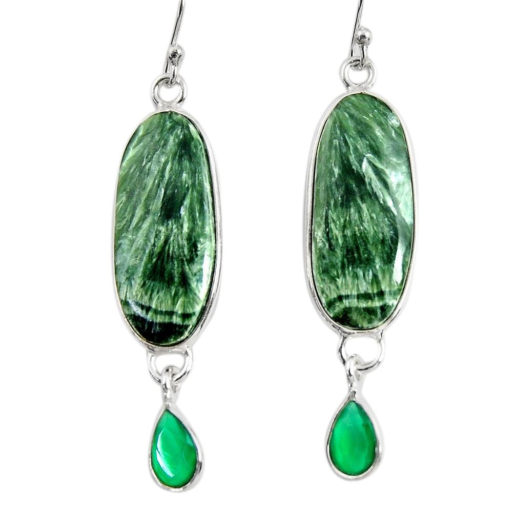 17.53cts natural green seraphinite (russian) 925 silver dangle earrings r29242