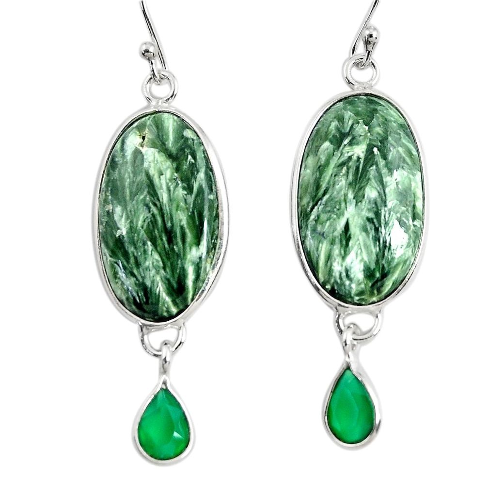 15.76cts natural green seraphinite (russian) 925 silver dangle earrings r29248