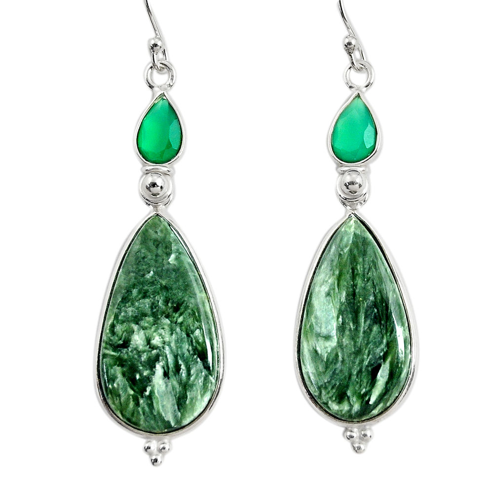 17.53cts natural green seraphinite (russian) 925 silver dangle earrings r29252