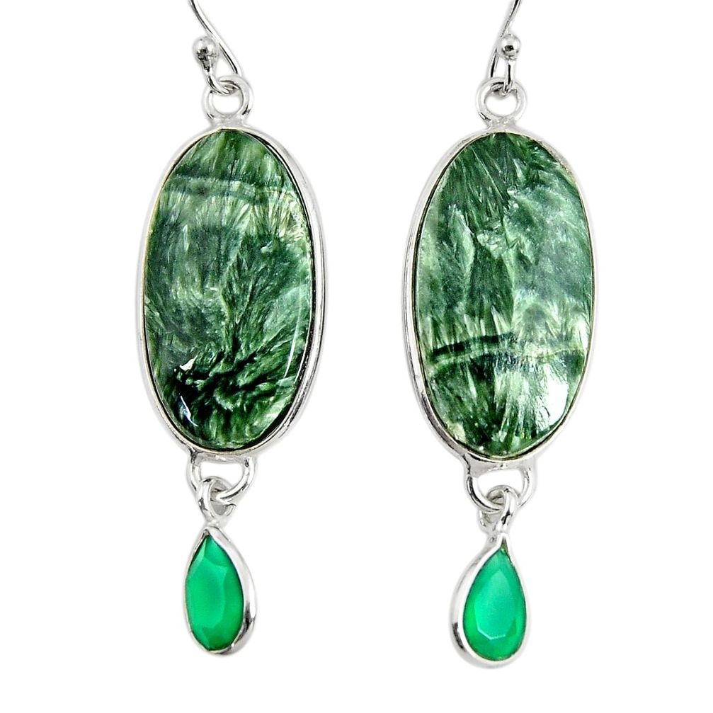 18.12cts natural green seraphinite (russian) 925 silver dangle earrings r29253