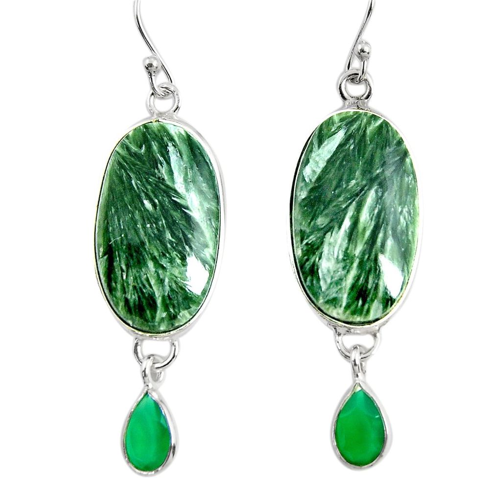 18.17cts natural green seraphinite (russian) 925 silver dangle earrings r29254