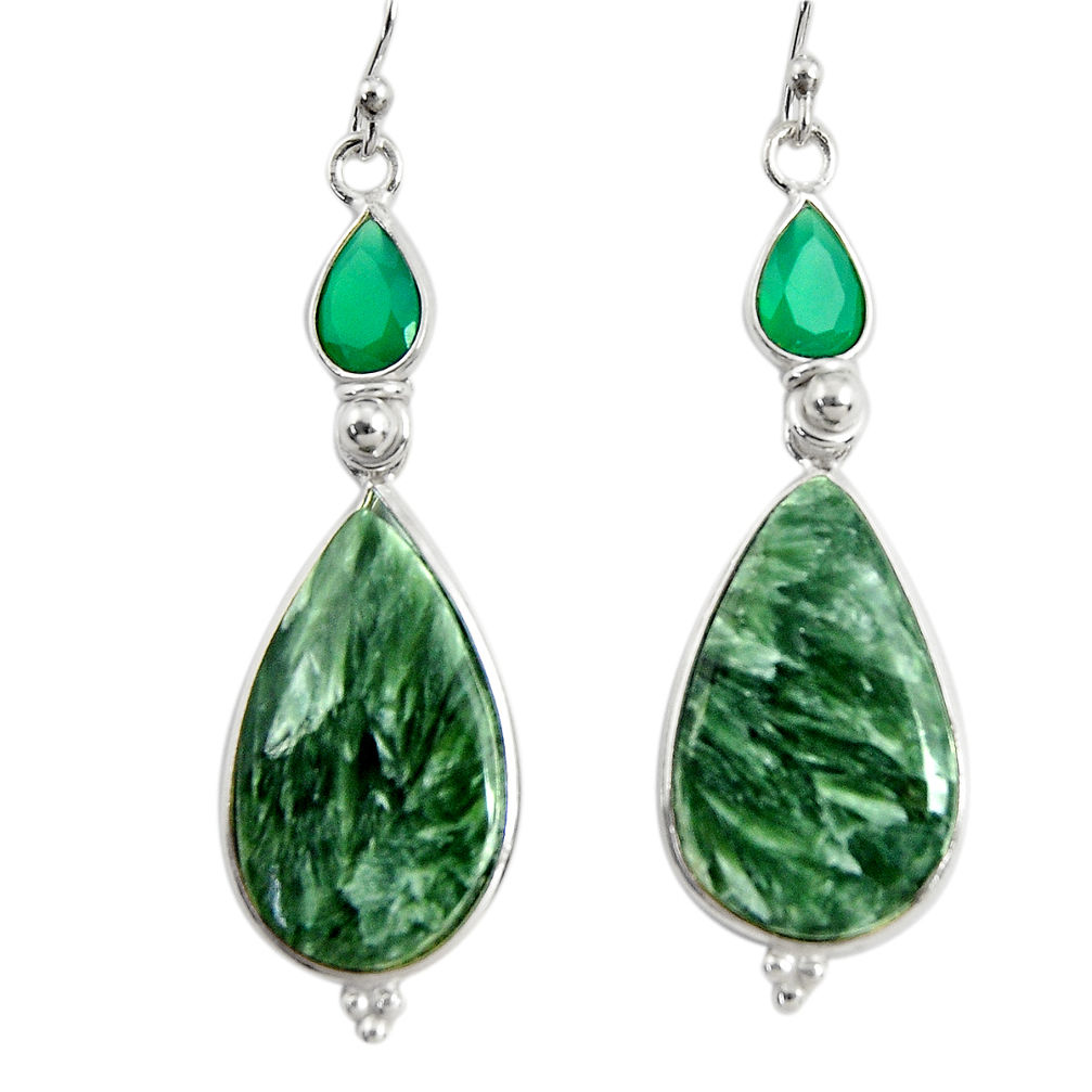 18.73cts natural green seraphinite (russian) 925 silver dangle earrings r29255