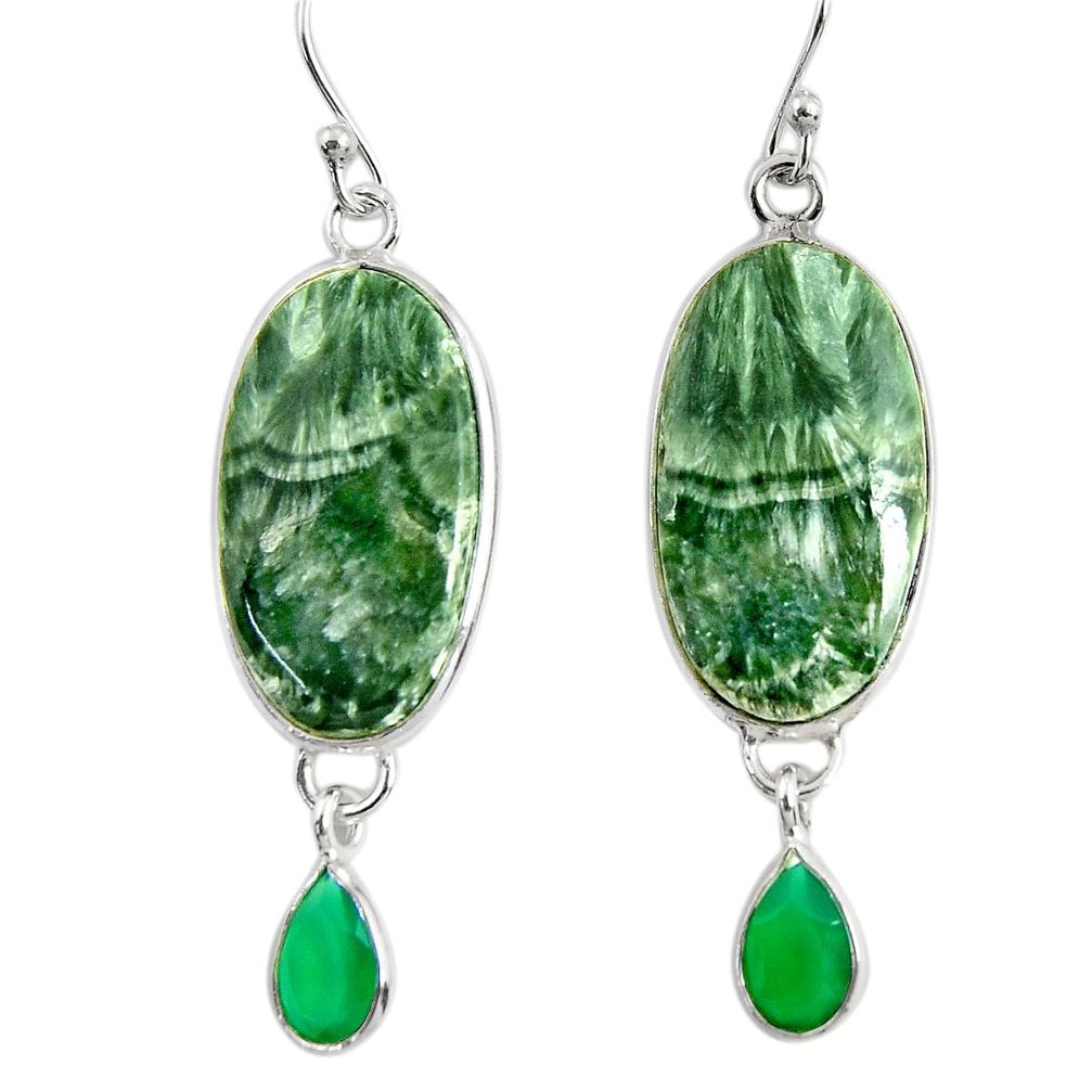 16.88cts natural green seraphinite (russian) 925 silver dangle earrings r29257