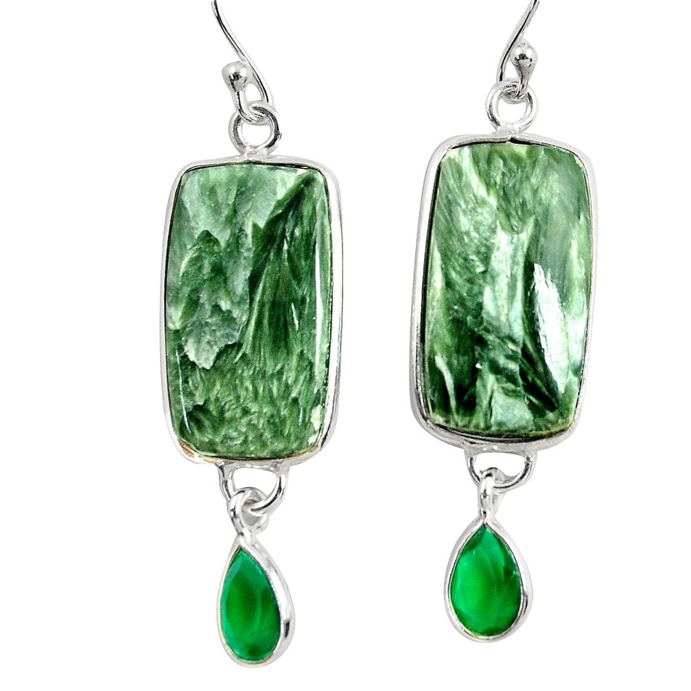 18.12cts natural green seraphinite (russian) 925 silver dangle earrings r29259