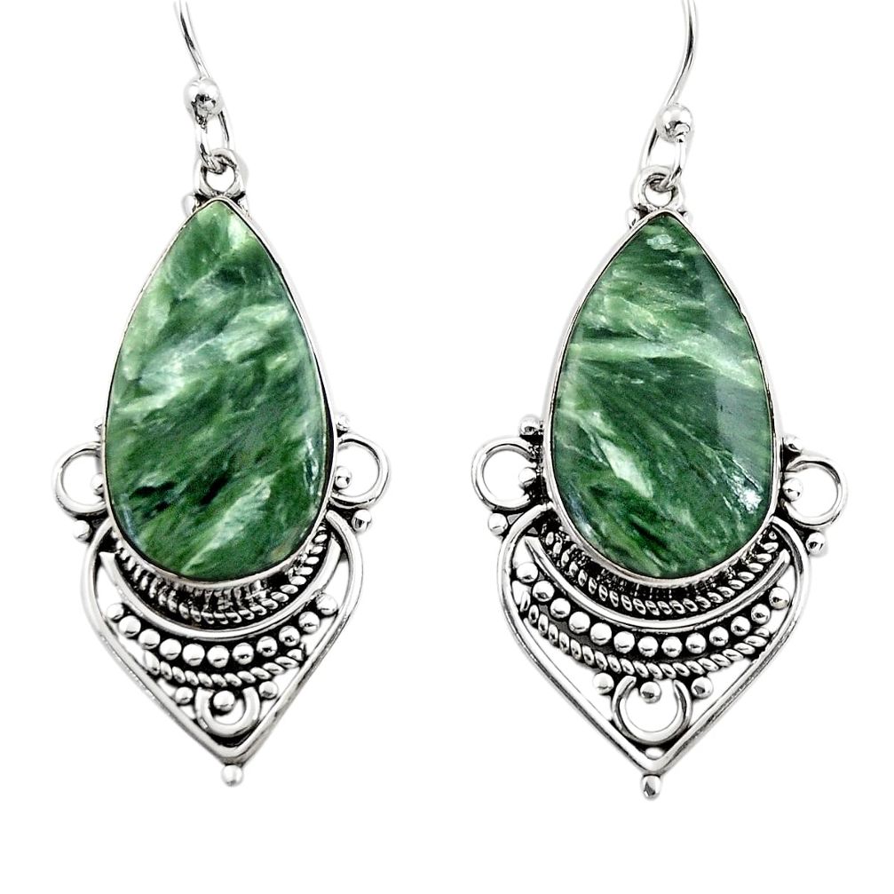 17.57cts natural green seraphinite (russian) 925 silver dangle earrings r30222