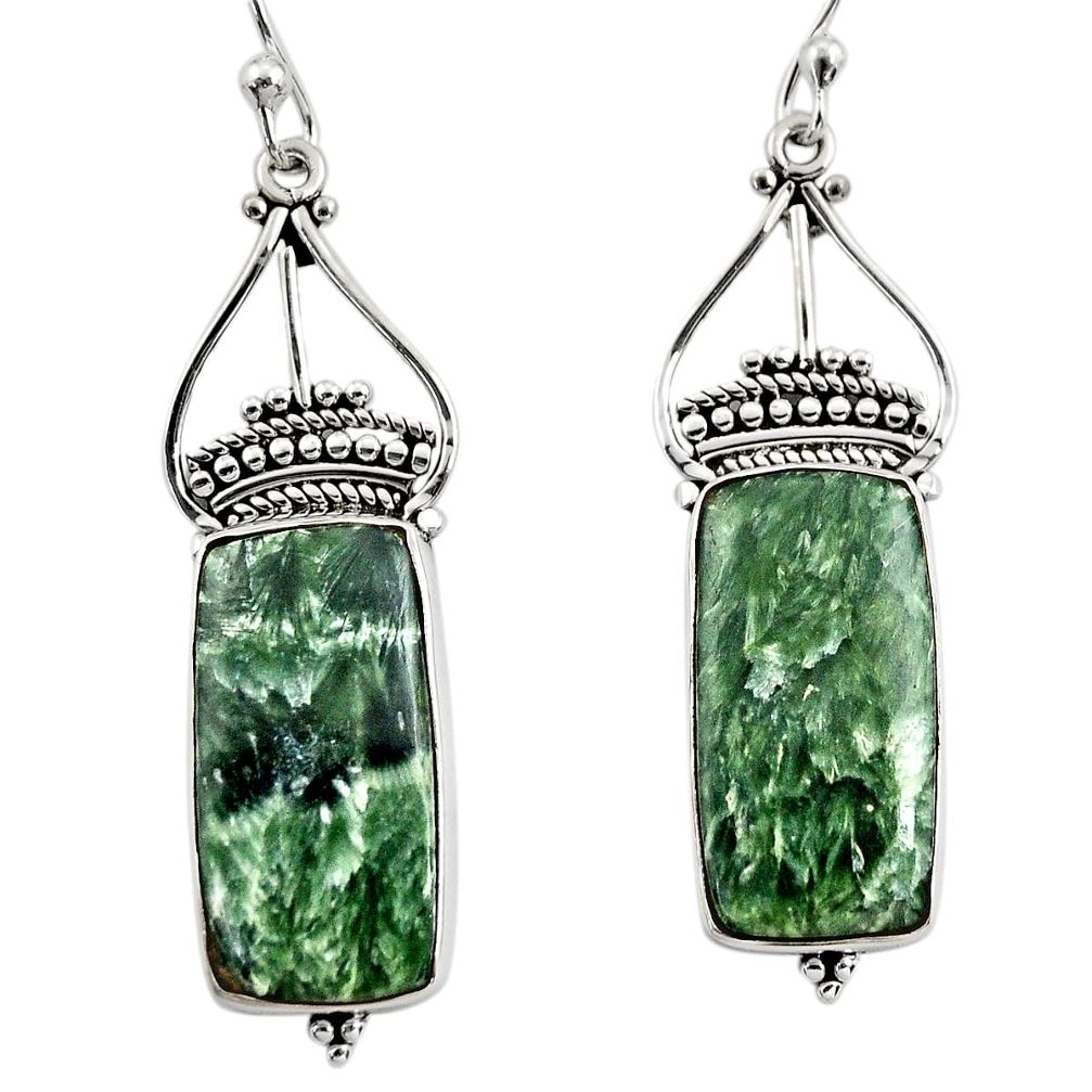 17.22cts natural green seraphinite (russian) 925 silver dangle earrings r30223