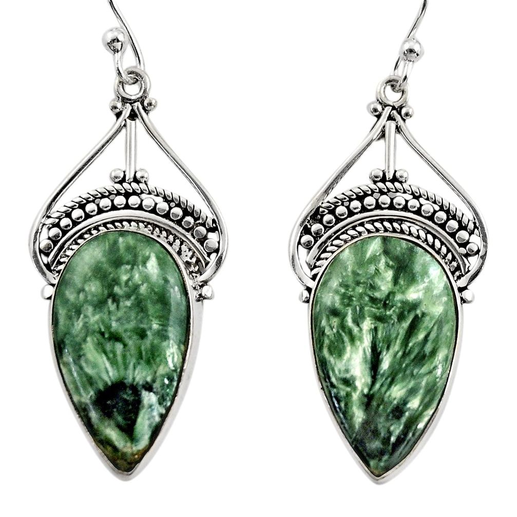 17.57cts natural green seraphinite (russian) 925 silver dangle earrings r30225