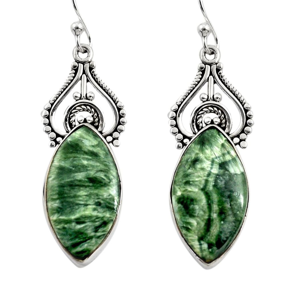 16.18cts natural green seraphinite (russian) 925 silver dangle earrings r30226