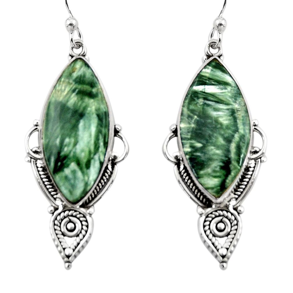 17.22cts natural green seraphinite (russian) 925 silver dangle earrings r30228