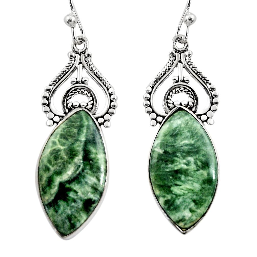 16.07cts natural green seraphinite (russian) 925 silver dangle earrings r30231