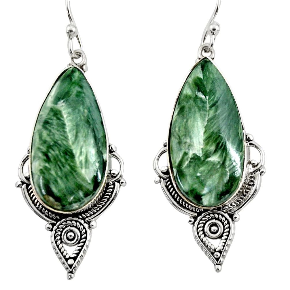 17.57cts natural green seraphinite (russian) 925 silver dangle earrings r30232
