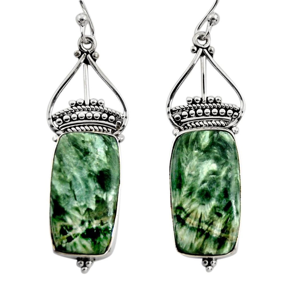 16.68cts natural green seraphinite (russian) 925 silver dangle earrings r30235