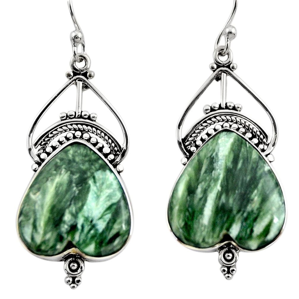 19.72cts natural green seraphinite (russian) 925 silver dangle earrings r30236