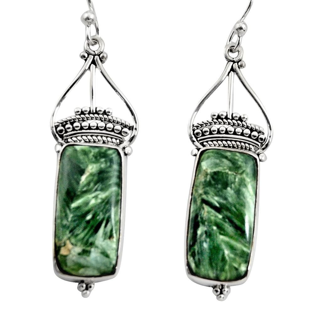 17.02cts natural green seraphinite (russian) 925 silver dangle earrings r30237