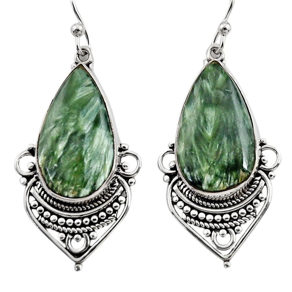 18.70cts natural green seraphinite (russian) 925 silver dangle earrings r30240