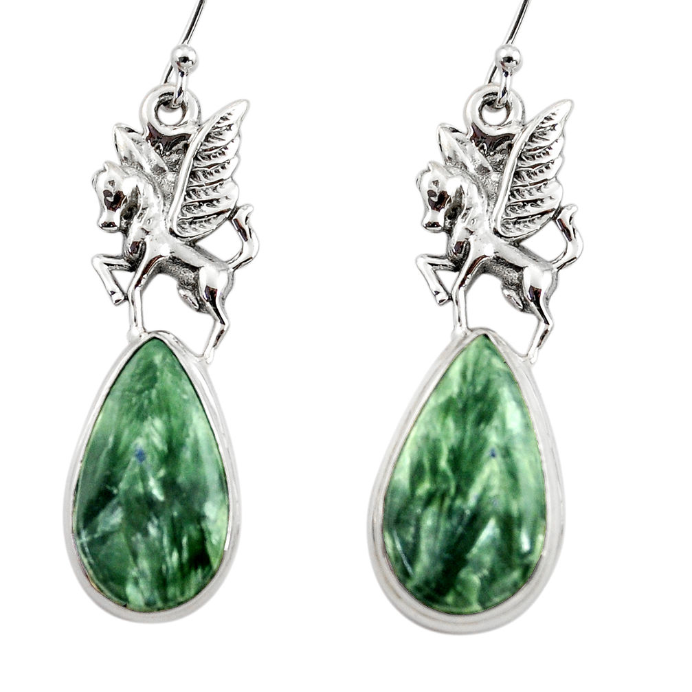 20.67cts natural green seraphinite (russian) 925 silver dangle earrings r45272