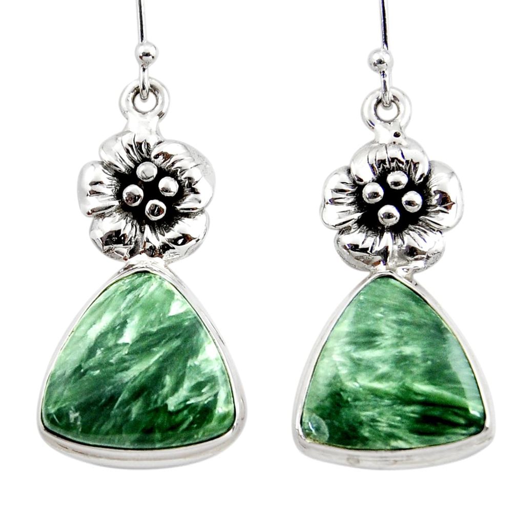 20.26cts natural green seraphinite (russian) 925 silver flower earrings r45262