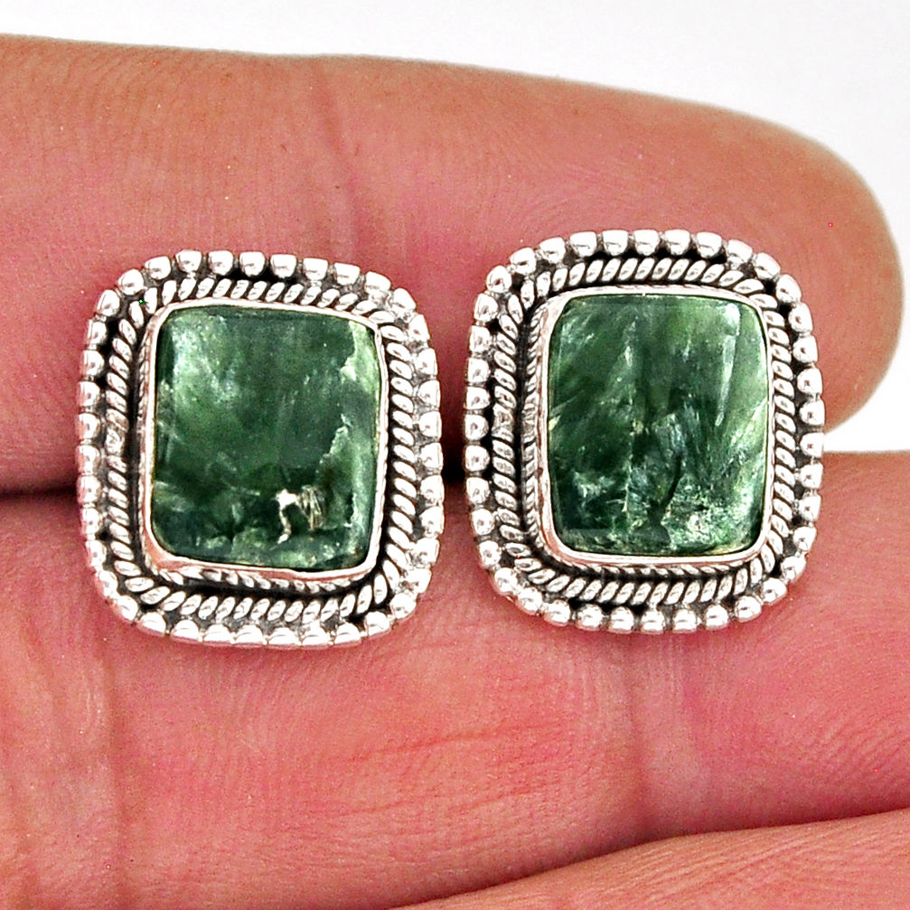 9.04cts natural green seraphinite (russian) 925 silver stud earrings y75316