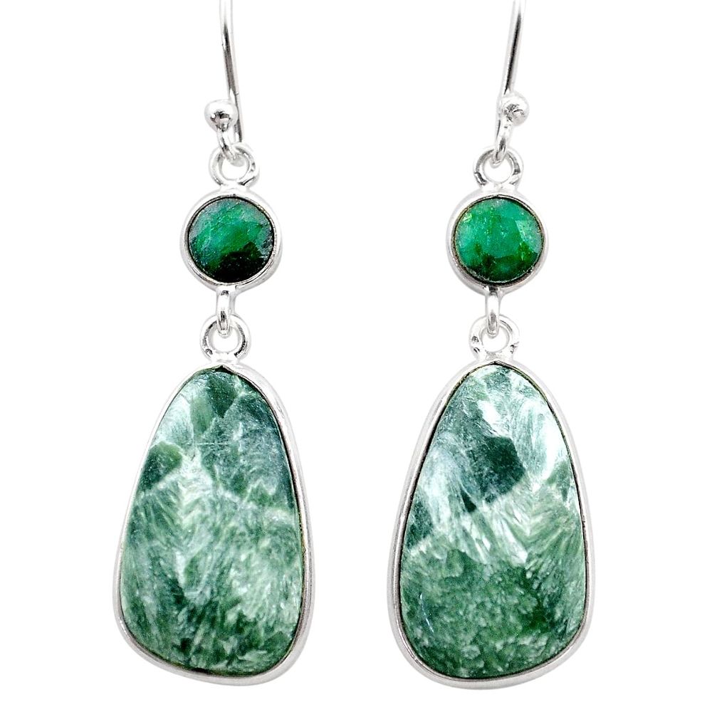 11.96cts natural green seraphinite (russian) emerald 925 silver earrings t60914