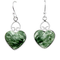 10.11cts natural green seraphinite (russian) heart 925 silver earrings y79573
