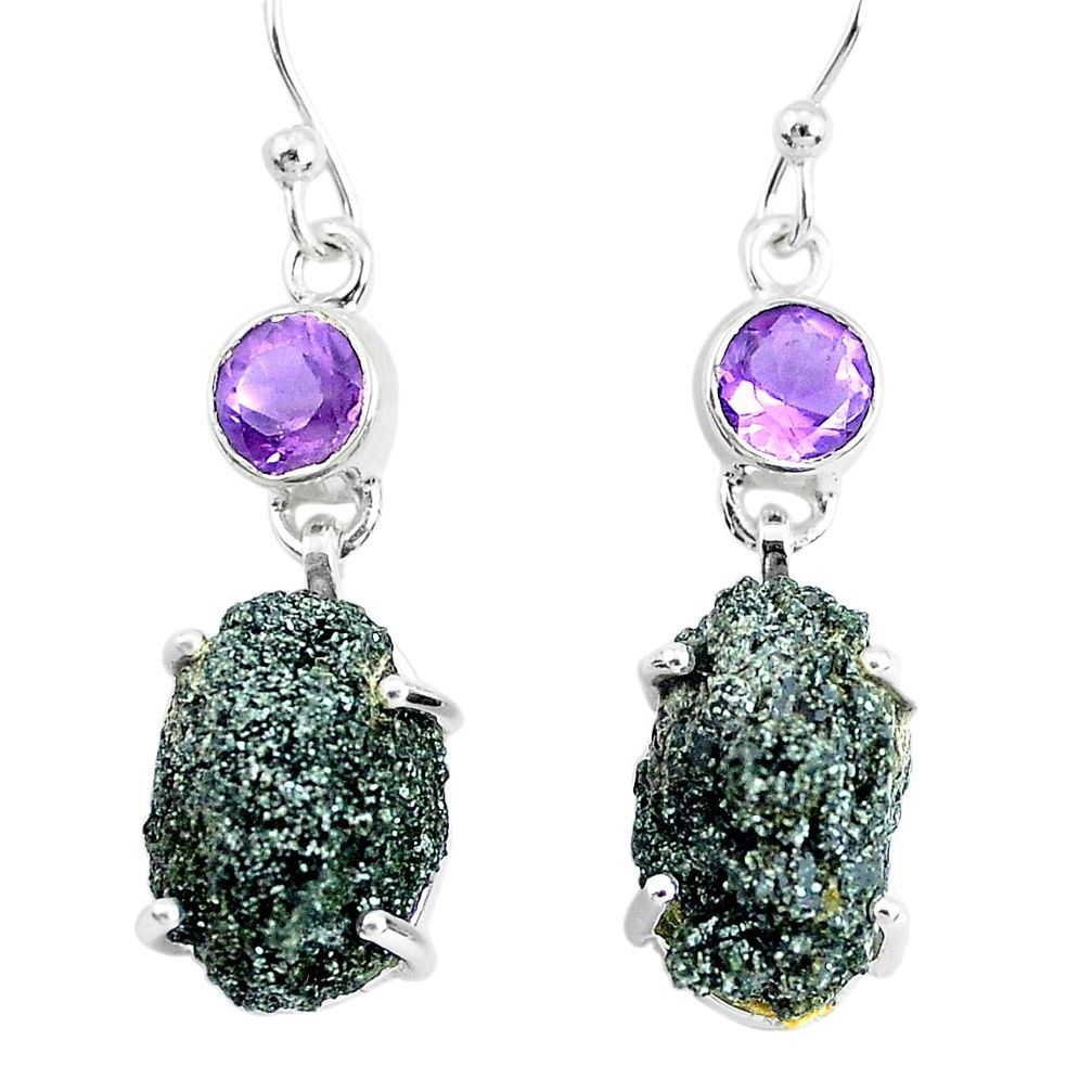 19.68cts natural green seraphinite in quartz 925 silver dangle earrings p50395