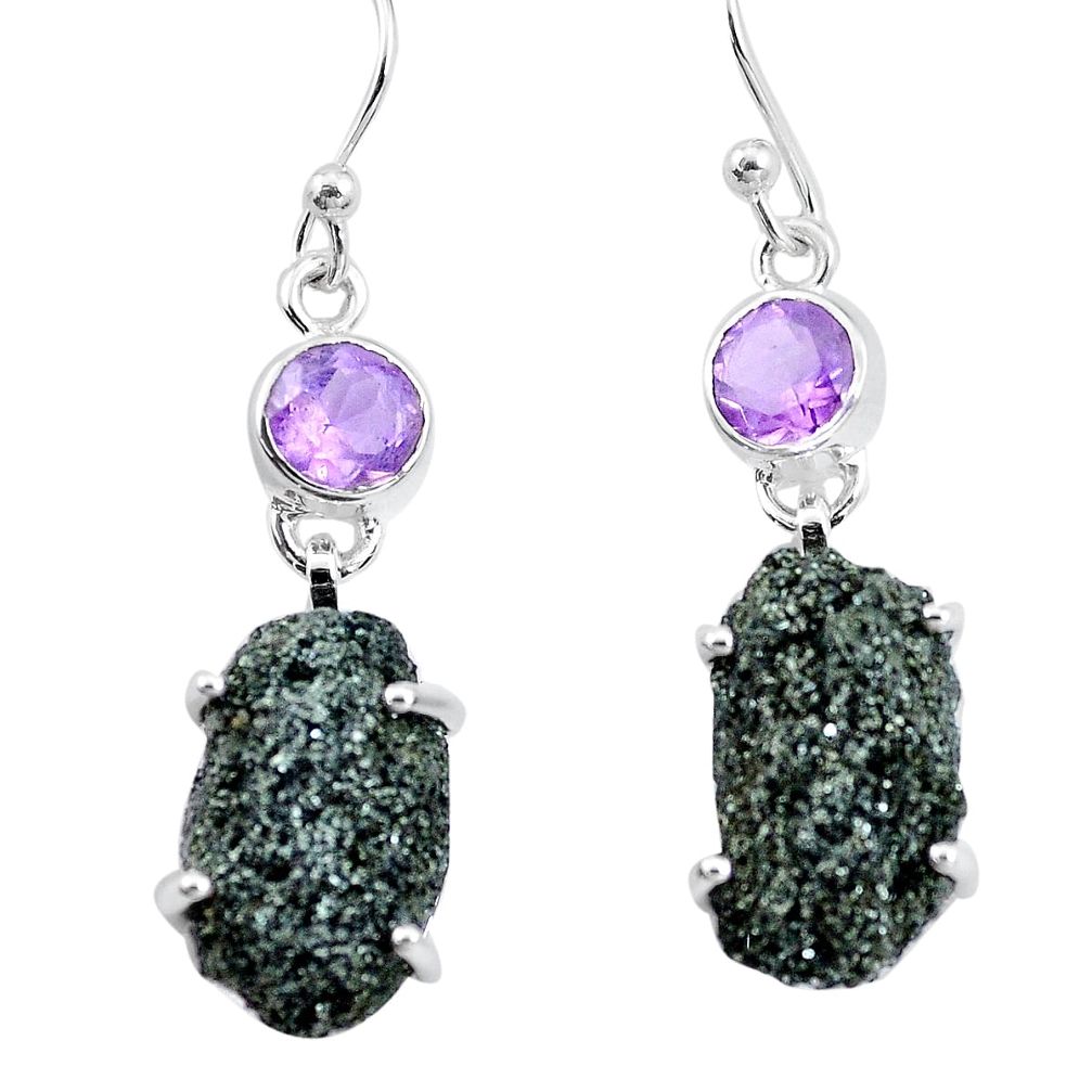  green seraphinite in quartz amethyst 925 silver earrings p16723