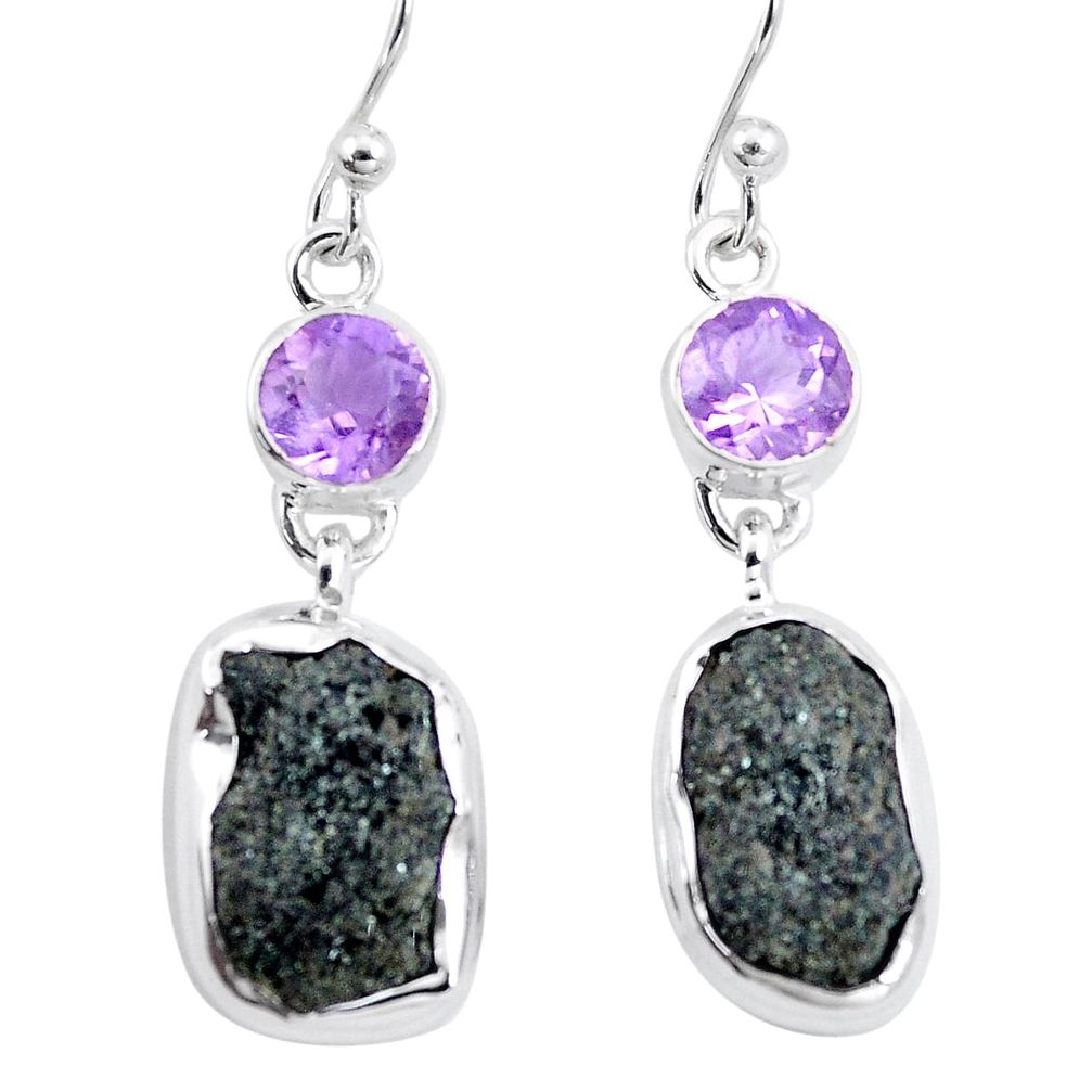 15.11cts natural green seraphinite in quartz amethyst 925 silver earrings p16727