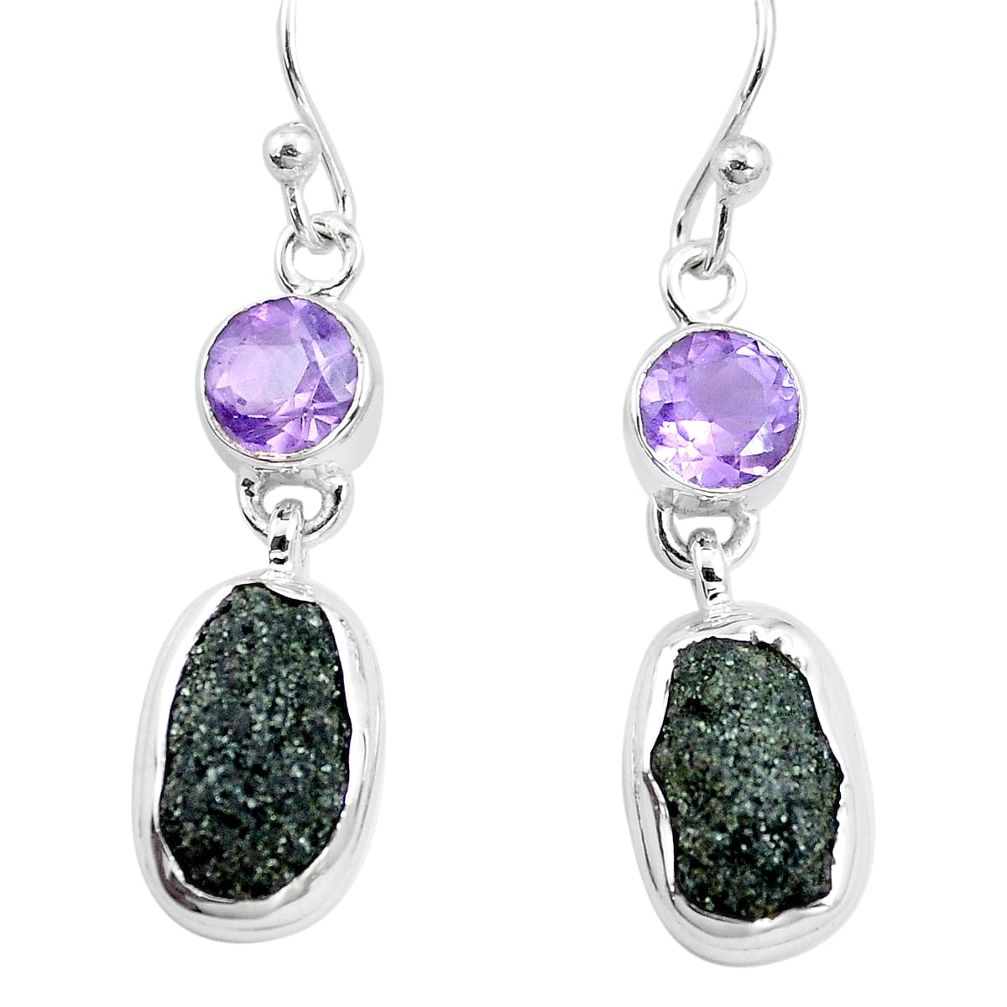  green seraphinite in quartz amethyst 925 silver earrings p16730